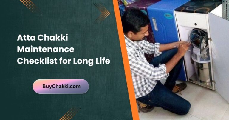 Atta Chakki maintenance checklist with cleaning tools